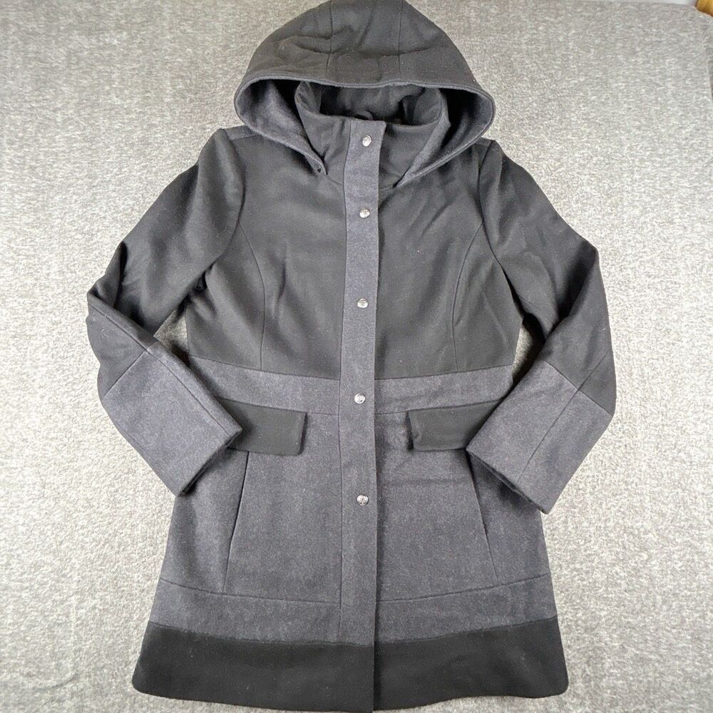 Guess Wool Blend Pea Coat Womens Sz XL Colorblock Charcoal Black Snap Zip Up
